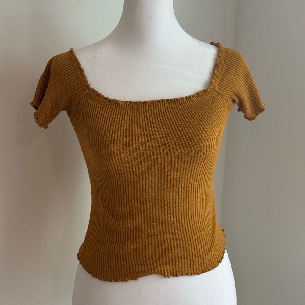 Anthropologie Mustard Ribbed Blouse